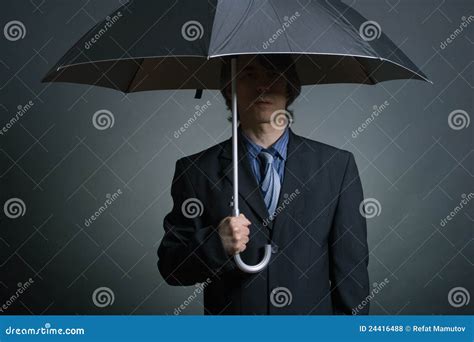 Businessman With Umbrella Stock Photo Image Of Handsome 24416488