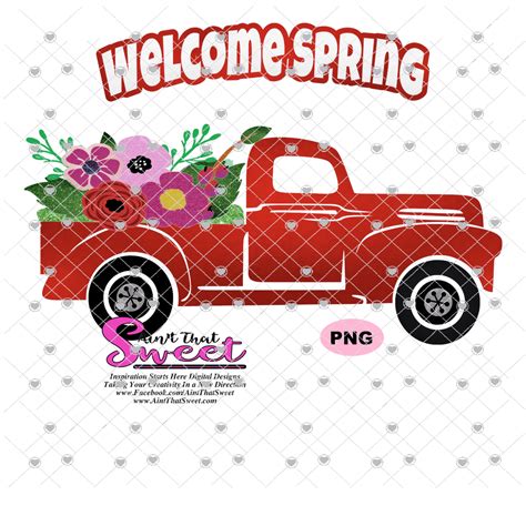 Welcome Spring Red Truck Flowers Transparent Png Svg Silhouet