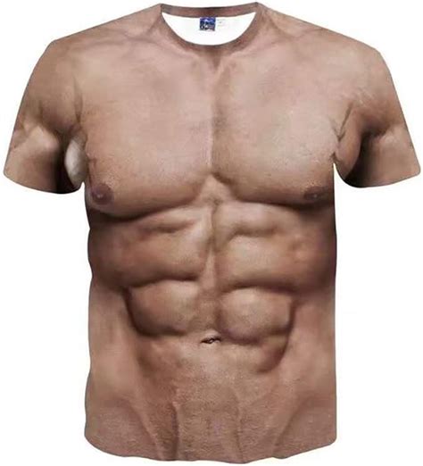 Mens Funny 3d Muscle Print Short Sleeve T Shirts Muscle Six Pack Abs T