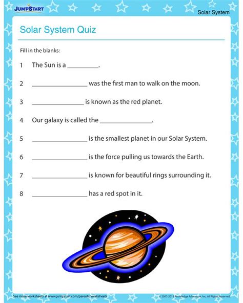 The Solar System Quiz Solar System Worksheets For Kids Solar System