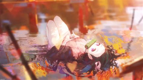 Nezuko Kamado Lying On The Lake Live Wallpaper Wallpaperwaifu