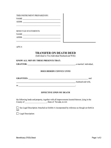 Fill Edit And Print Nevada Transfer On Death Deed Or Tod