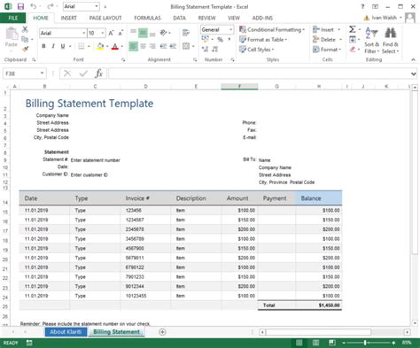 Billing Statement Excel Template Templates Forms Checklists For