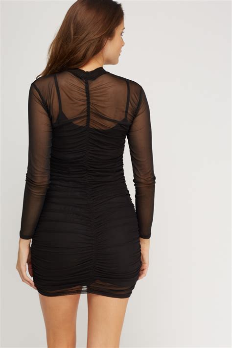 Mesh Overlay Ruched Dress Just 7