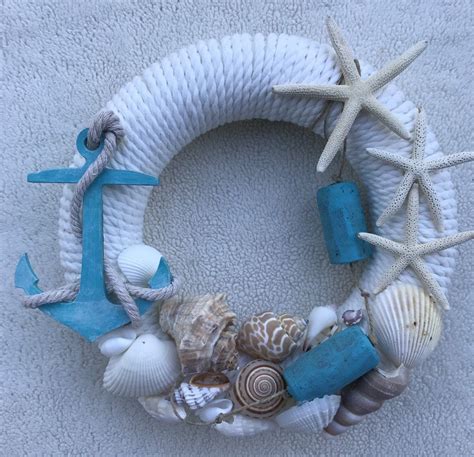 Coastal Wreath Rope Wreath Key West Shells Anchor Etsy Shell Crafts
