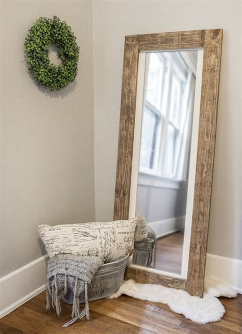 Hans&alice rectangle full length bedroom floor leaner mirror, ps finished frame dressing mirror, 65. Rustic floor mirror full length wooden by ...