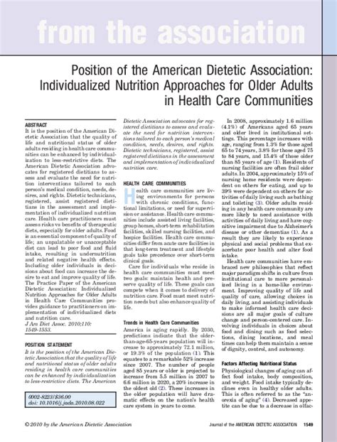 Pdf Position Of The American Dietetic Association Individualized