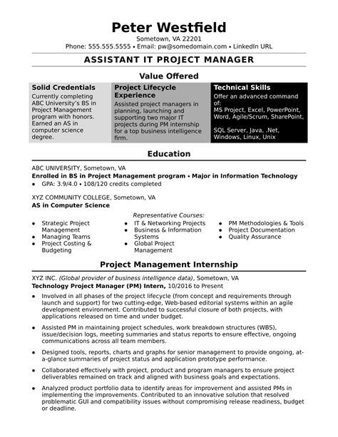 Management and leadership skills show that you can predict and also plan for events and circumstances. Sample Resume for an Assistant IT Project Manager | Monster.com