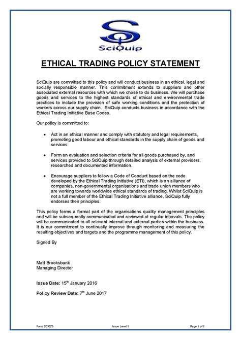 Ethical Trading Policy Statement