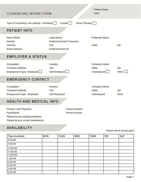 Counseling Intake Form Template Editable Pdf } Therapybypro