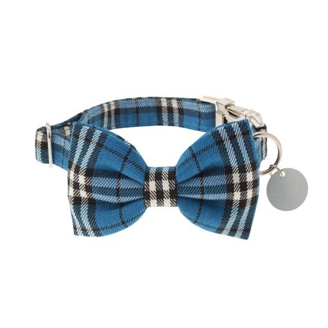 Electric Blue Plaid Bow Tie Dog Collar By Dober And Dasch