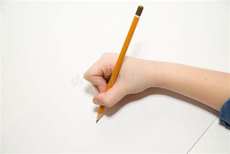 Kid S Right Hand Holding A Pencil On Over White Stock Image Image Of