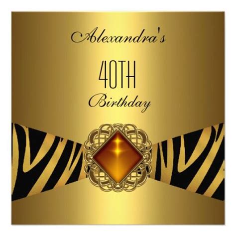 Zebra Gold Animal 40th Birthday Invitation 2 40th Birthday