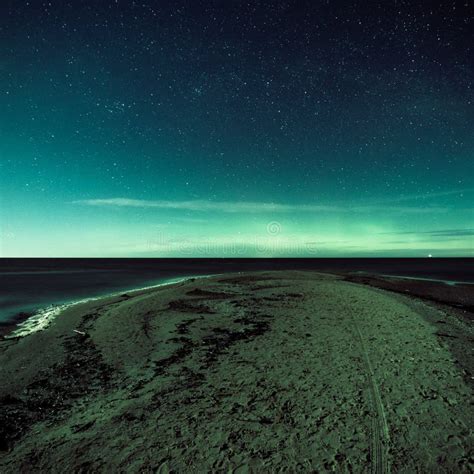 Intense Northern Lights Aurora Borealis Over Baltic Sea Stock Photo