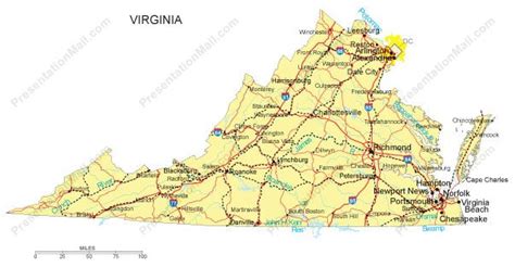 Virginia Powerpoint Map Counties Major Cities And Major Highways