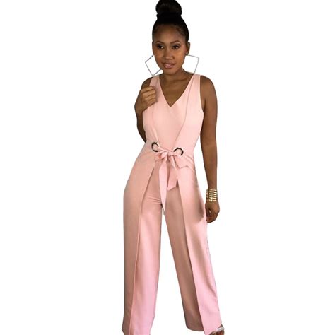Sexy Sleeveless Tank Jumpsuit Women Lace Up High Waist Party Jumpsuits Elegant Pink Slim