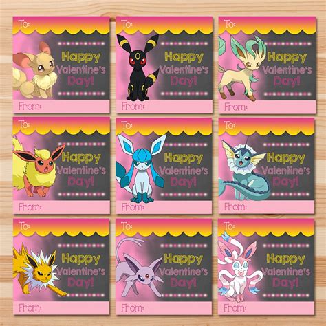 Eevee Evolutions Valentines Day Cards Pink Girl Etsy