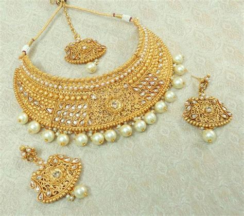 lalso designer gold plated kundan lct stone pearl drops bridal choker necklace earring