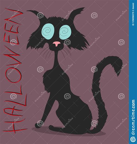 Black Cat on Halloween Drawing Vector Stock Vector - Illustration of