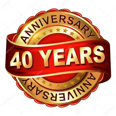 40 Years Anniversary Golden Label With Ribbon Stock Illustration By