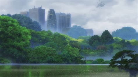 Green Leafed Trees Nature Anime The Garden Of Words Makoto Shinkai