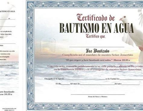 Certificado Bautismo En Agua Color Azul Distribuidora Pan De Vida