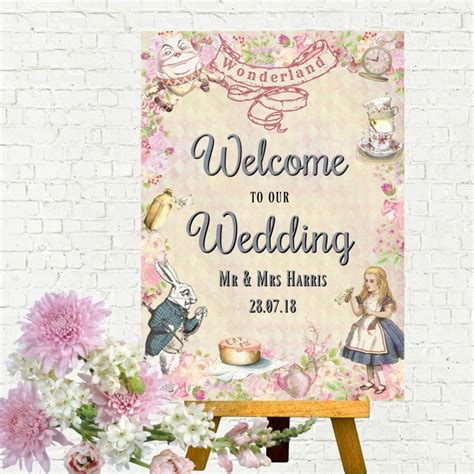 Alice In Wonderland Welcome To Our Wedding A4 Card Sign Frame Not