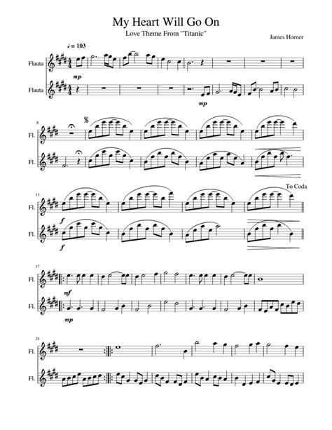 My Heart Will Go On Sheet Music For Flute Woodwind Duet Download