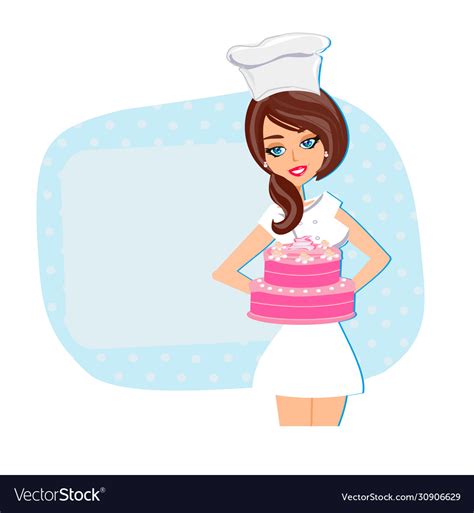 Beautiful Girl Serves A Tasty Cake Royalty Free Vector Image