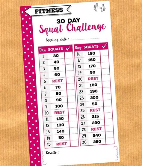 30 Day Squat Challenge Calendar Printable