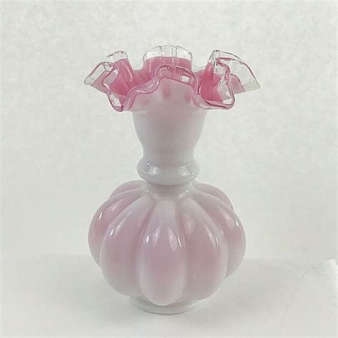 Vintage Fenton Ruffled Vase Pink Retro Hand Painted Made Bud Art Glass Decor Ebay