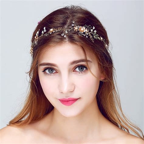 Gold Floral Bridal Headband Vintage Leaf Wedding Hair Accessories