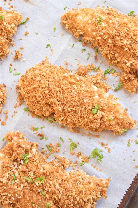 Finally, move the chicken to the last bowl and coat evenly on all sides with panko and parmesan mixture. Super crispy and super easy. These Baked Panko Chicken ...