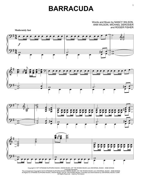 Barracuda Sheet Music Heart Piano Solo