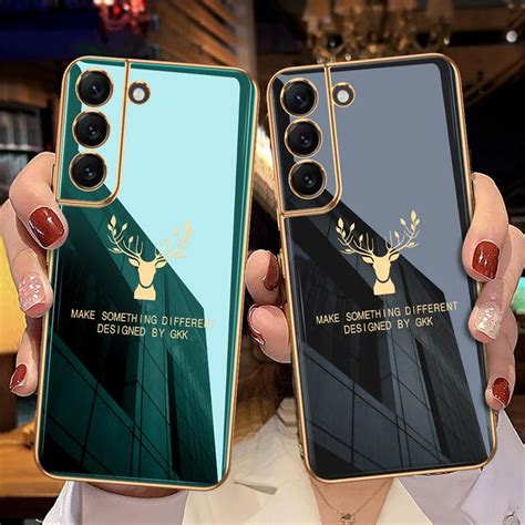 Buy For Samsung S22 Ultra Metal Plating Case Soft Silicone Deer Pattern