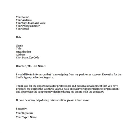 Sample Job Resignation Letter Template 14 Free Documents In Word Pdf