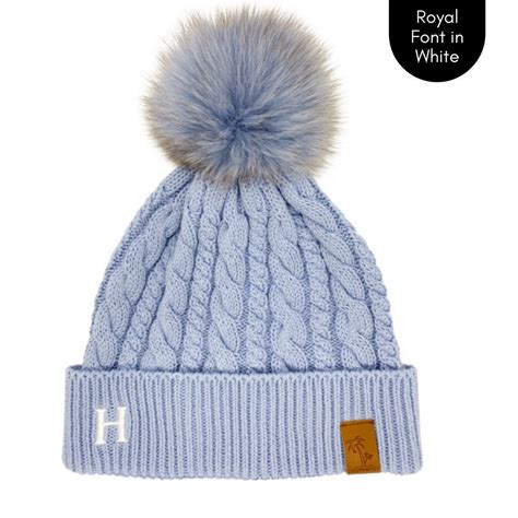 Personalised Blue Pom Pom Beanie Matching Kids And Adults Sizes Etsy