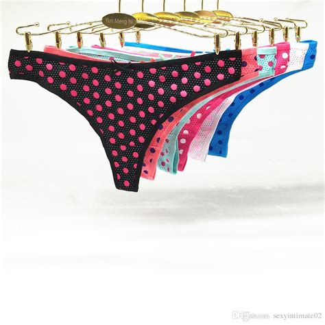 Pack Of Dotted Low Rise Cotton Thong Spandex Lady Panties Sexy