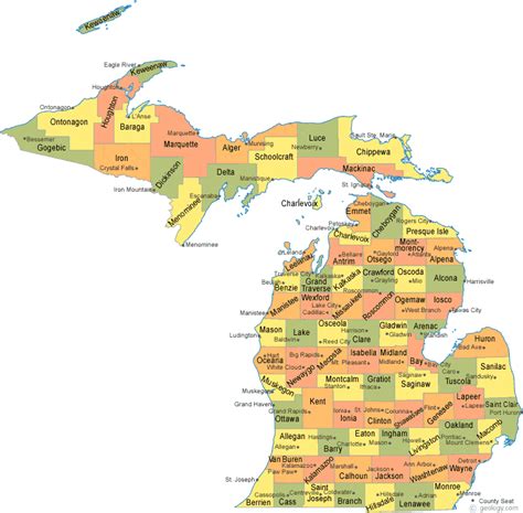 Michigan Map With Cities And Counties Shari Demetria