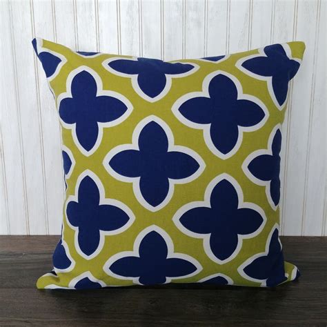 Navy And Lime Floral Pillow Cover Green And Blue Modern Etsy Canada