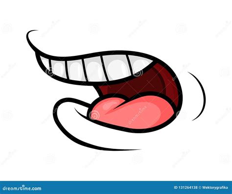 Cartoon Mouth Smile Tongue Teeth Expressive Emotions Stock Vector