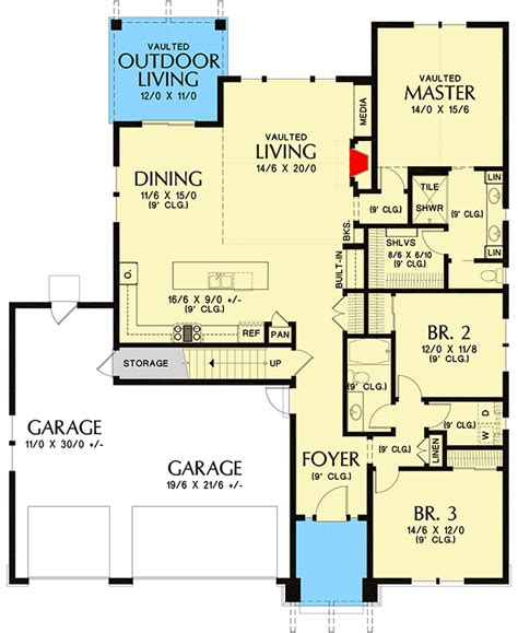 Craftsman Ranch Home Plan With Bonus Room And Two Master Suites