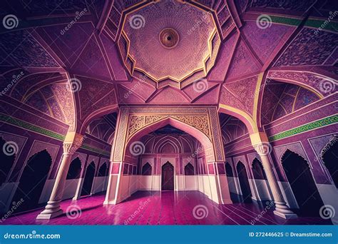 Interior Of Muslim Mosque In Traditional Design Colorful Style With