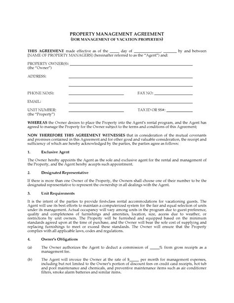 Property Management Agreement For Vacation Properties Legal Forms And