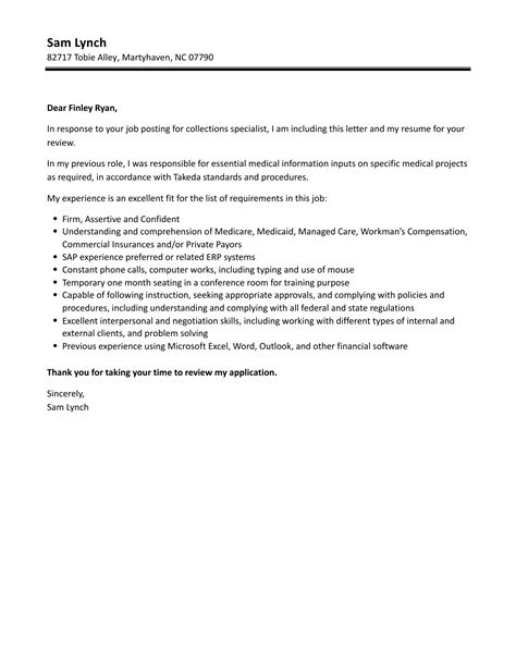 Collections Specialist Cover Letter Velvet Jobs