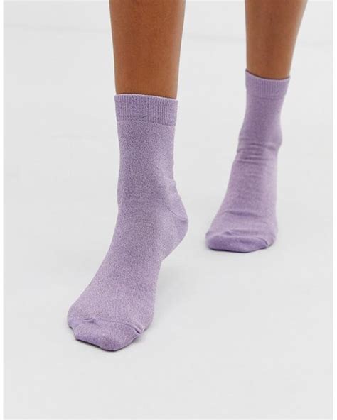 Asos Glitter Ankle Socks In Purple Lyst
