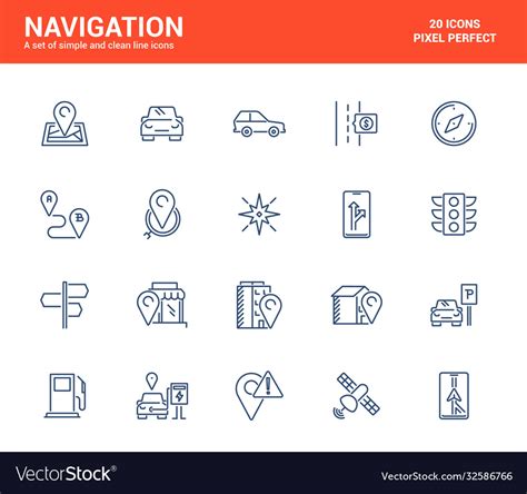 Flat Line Icons Design Navigation Royalty Free Vector Image