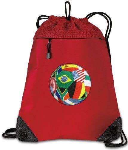 World Soccer Flag Ball Drawstring Bag Backpack Red Soccer Design