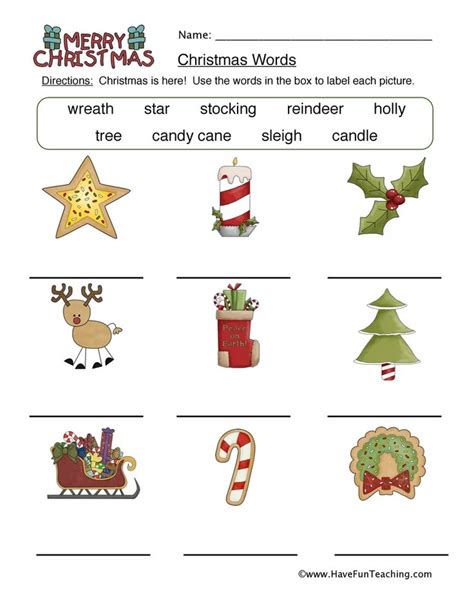 Christmas Words Matching Worksheet Christmas Worksheets Christmas