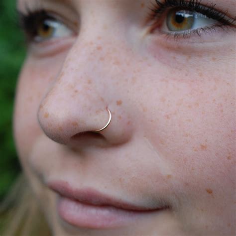 Gold Nose Ring 14 Karat Hoop Dainty Nose Ring Thin Nose Etsy